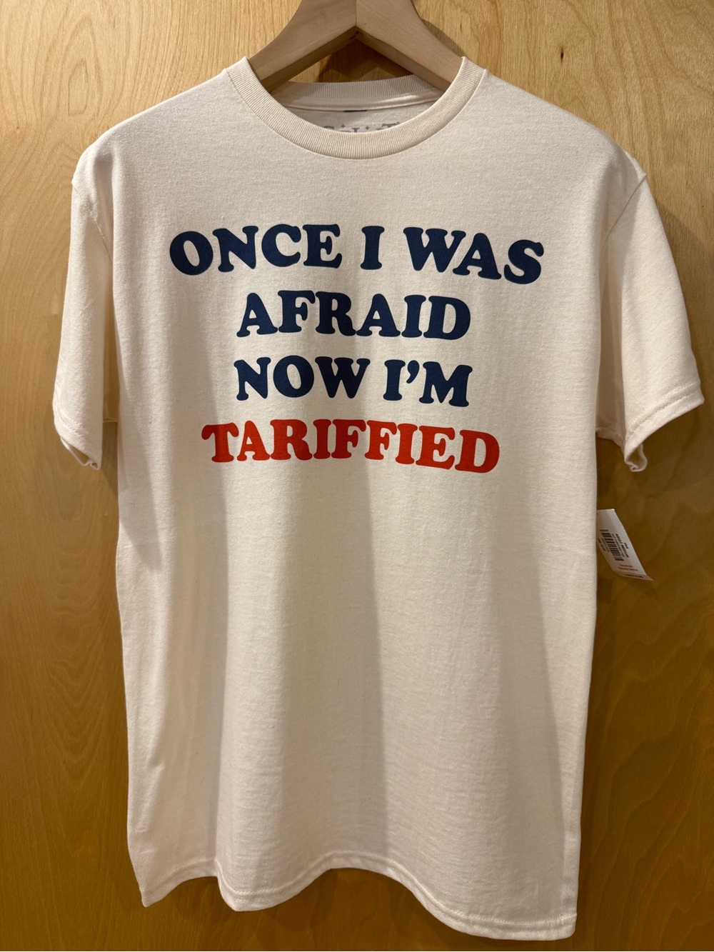 Crewneck Graphic T-Shirt in Cream with Navy & Red Text